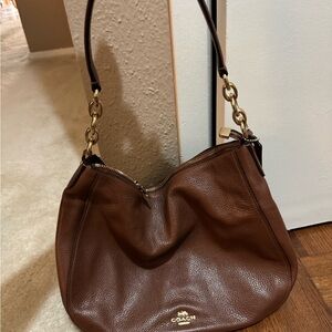 Coach Tan Leather Shoulder Bag with Gold Accents